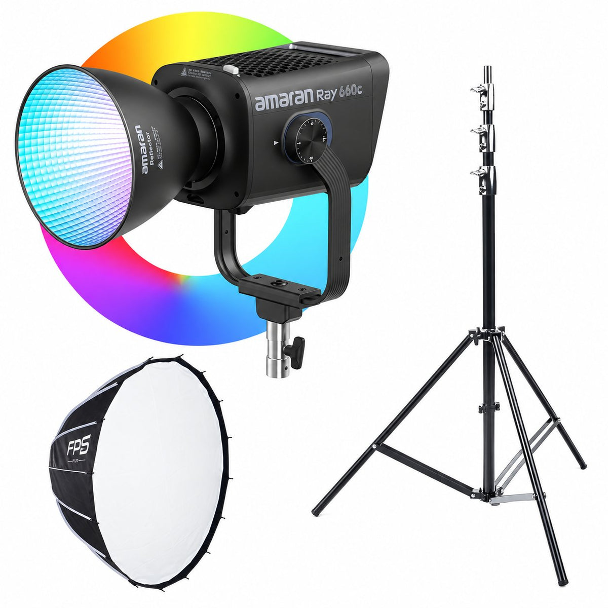 Amaran Ray 660c Complete Lighting Kit — Focus Light (P120 Softbox): amaran ray 660c light, FPS modifier and light stand