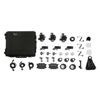 Aputure STORM 80c 3-Light Kit contents with hard case