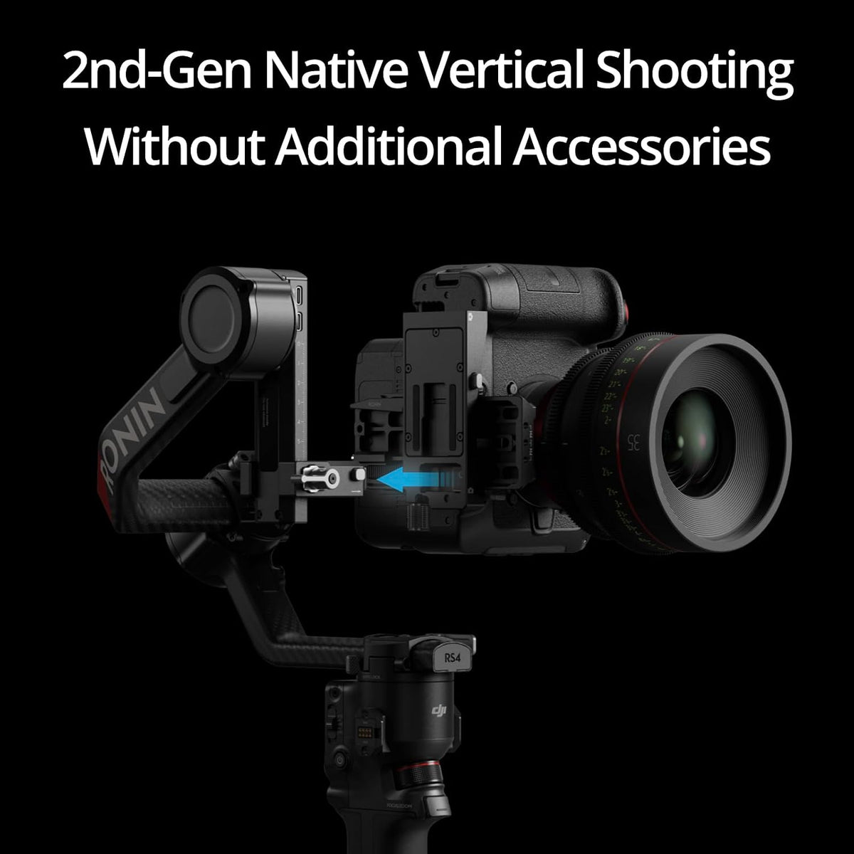 DJI RS 4 Pro showing second-generation native vertical shooting; camera shown for illustration