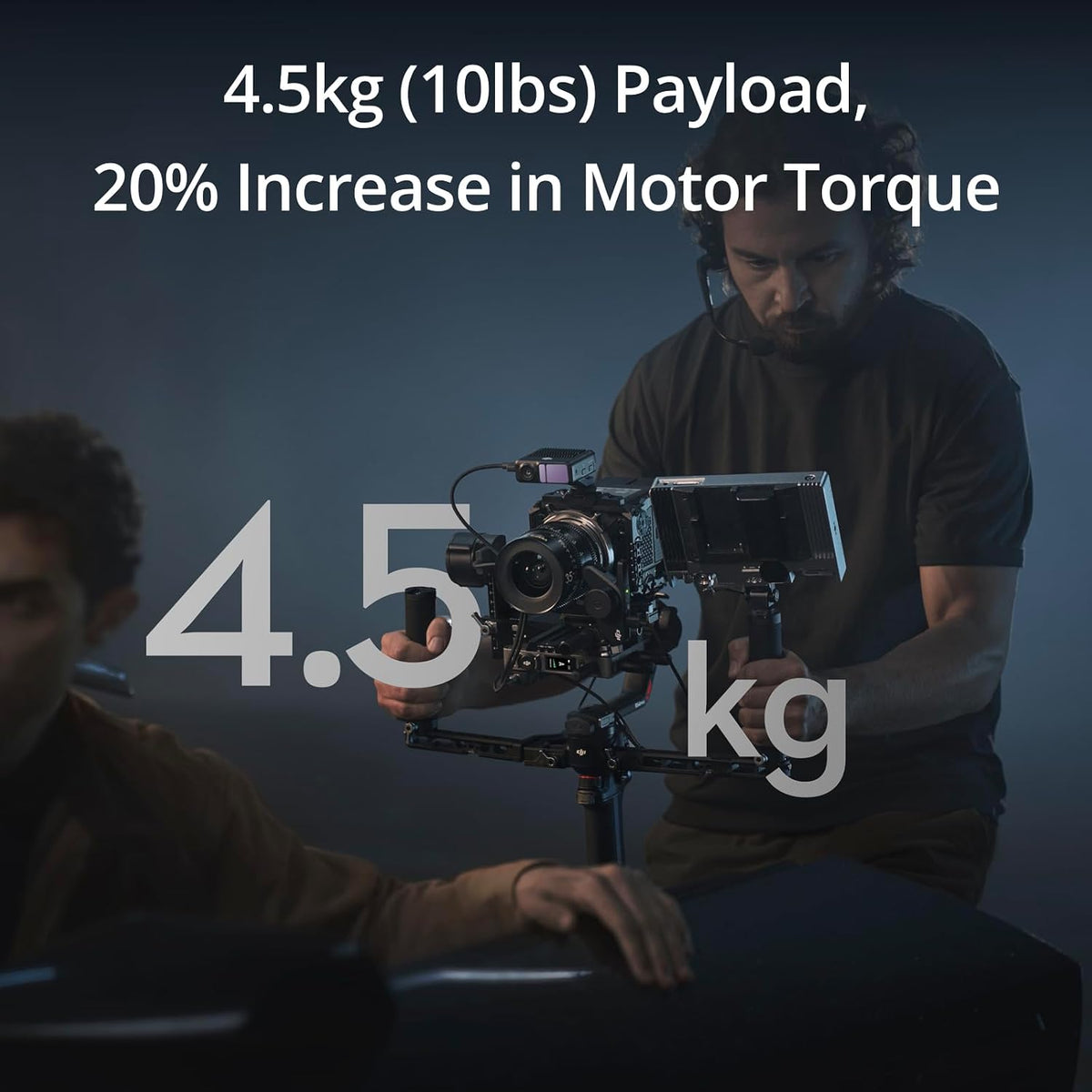 DJI RS 4 Pro demonstrating 4.5 kg payload and 20 percent motor torque increase