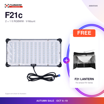 amaran F21c 2 x 1 ft RGBWW flexible LED mat, V-Mount, with free Lantern for amaran F21 Series; Autumn Sale, October 6-19.