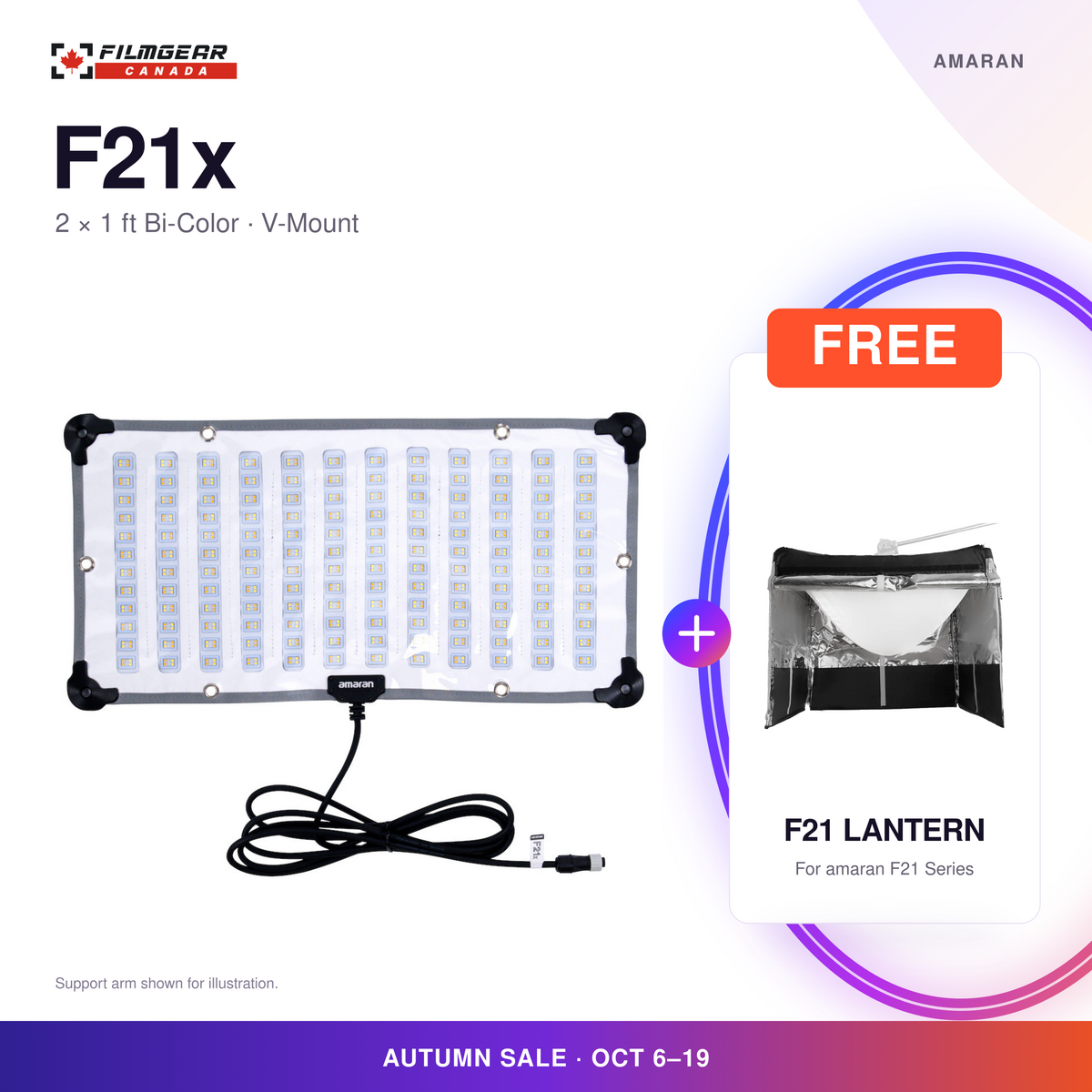 amaran F21x 2 x 1 ft bi-color flexible LED mat, V-Mount, with free Lantern for amaran F21 Series; Autumn Sale, October 6-19.