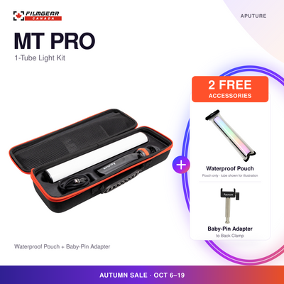 Aputure MT Pro-1 Tube Light Kit with free waterproof pouch and Baby-Pin Adapter to Back Clamp for MT Pro-1; Autumn Sale, October 6-19.