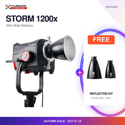 Aputure STORM 1200x with Wide Reflector and free STORM 1000c/1200x Reflector Kit; Autumn Sale, October 6-19.