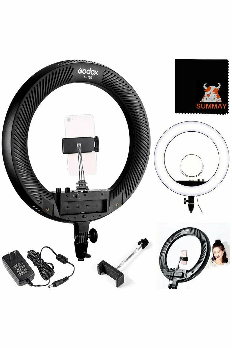 Godox LR160 18 Inch 18W LED 3200K-8000K Bi-Color Ring Light (Black) - Filmgear Canada