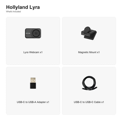 Hollyland Lyra 4K AI webcam with included accessories