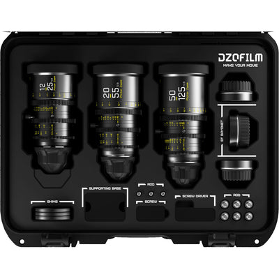 DZOFILM DZOFilm Pictor T2.8 Super35 Zoom 3-Lens Kit 12-25/20-55/50-125mm (PL & EF Mount, Black) - Film Gear Canada