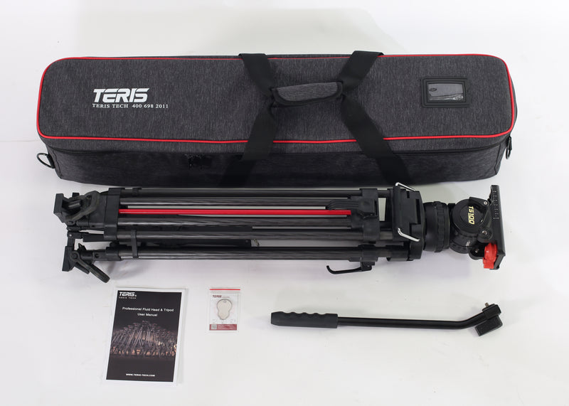 Teris TS100CF-Q Carbon Fiber Tripod Kit 12kg (26.5lb) Capacity 100mm Bowl Head with Flap Lock Quick Release - Filmgear Canada
