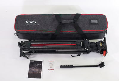Teris TS150CF-Q Carbon Fiber Tripod Kit 20kg (44lb) Capacity 100mm Bowl Head with Flap Lock Quick Release - Filmgear Canada