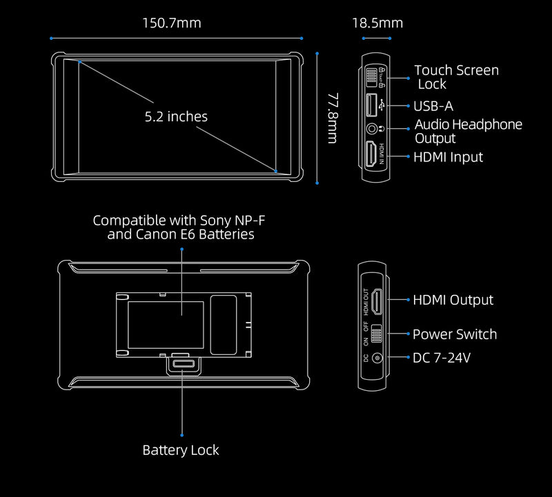 PORTKEYS PT6 5.2" 4K HDMI Touchscreen Monitor (DEMO)