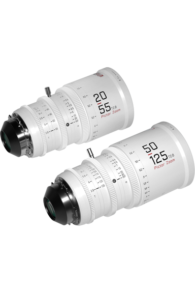 DZOFilm Pictor 20-55mm and 50-125mm T2.8 Super35 Zoom Lens Bundle (PL and EF Mount, White) - Filmgear Canada