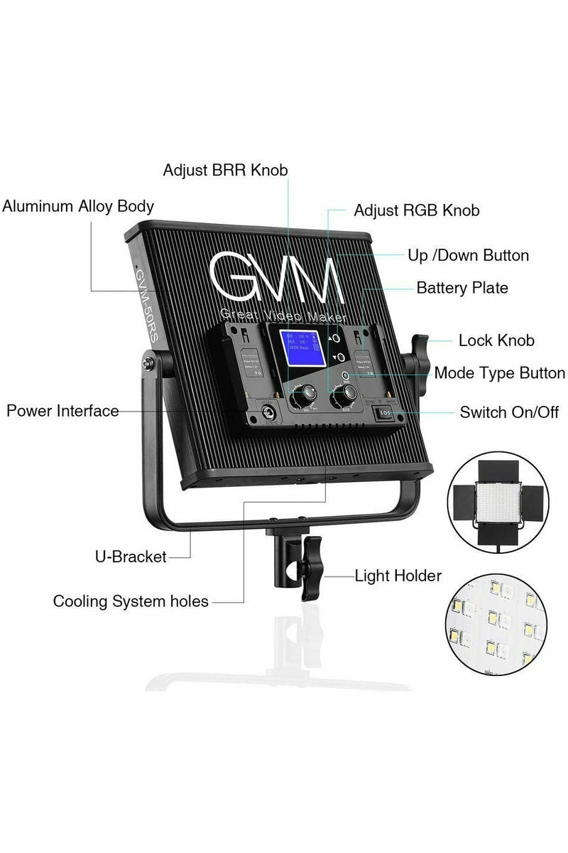 GVM 50RS RGB Video Light CRI97+ APP Control 3200K-5600K LED Panel - Filmgear Canada
