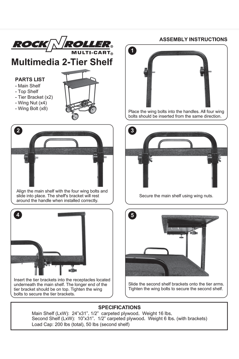 MultiCart 2-Tier Multimedia Shelf Set for RocknRoller Cart - Filmgear Canada