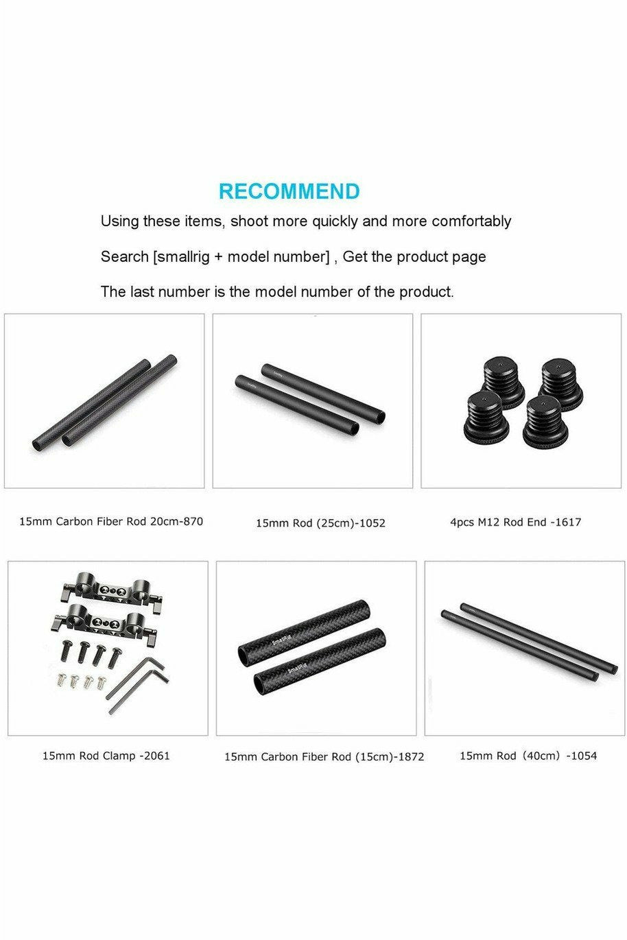 SMALLRIG 2PCS 15MM BLACK ALUMINUM ALLOY ROD(M12-15CM) - Filmgear Canada