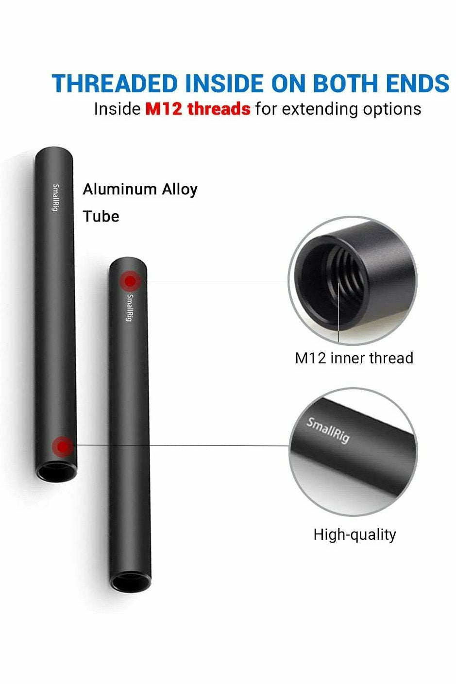 SMALLRIG 2PCS 15MM BLACK ALUMINUM ALLOY ROD(M12-15CM) - Filmgear Canada