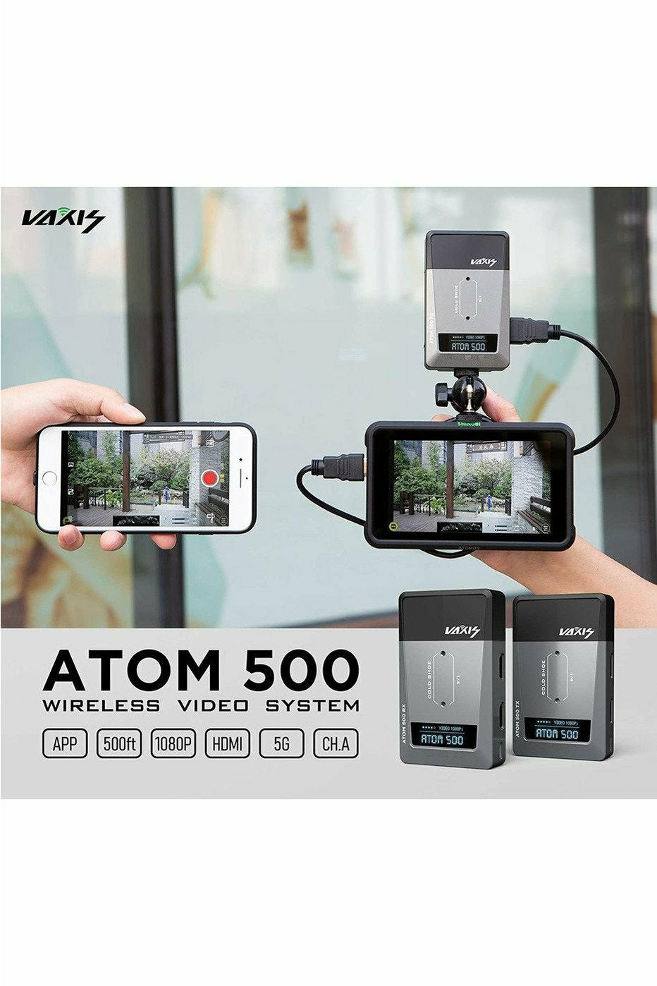 Vaxis Atom 500 HDMI Wireless 1080P HD Video Transmitter and Receiver Kit (Dual HDMI) - Filmgear Canada